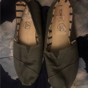 TOMS Dark Green Canvas Slip-Ons